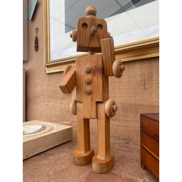 1980s Folk Art Carved Wood Robot, Geometric Figure, Signed 1989 For Sale - Image 5 of 14