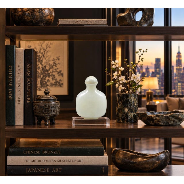 White Jade Snuff Bottle Hand Carved Minimalist Timeless Ming Style For Sale - Image 12 of 13