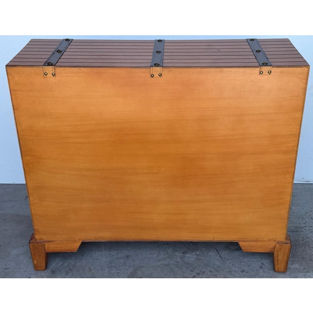 Modern French Moderne Style Leather-Strapped Six-Drawer Chest Manner of Jacques Adnet For Sale - Image 3 of 14
