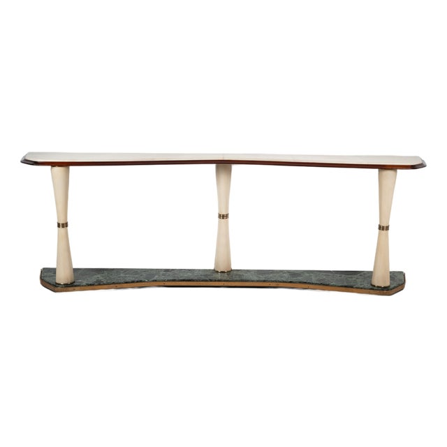 Italian Console Table with 2 Tops in Parchment and Green Marble, 1950s For Sale
