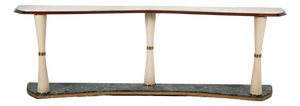 Italian Console Table with 2 Tops in Parchment and Green Marble, 1950s