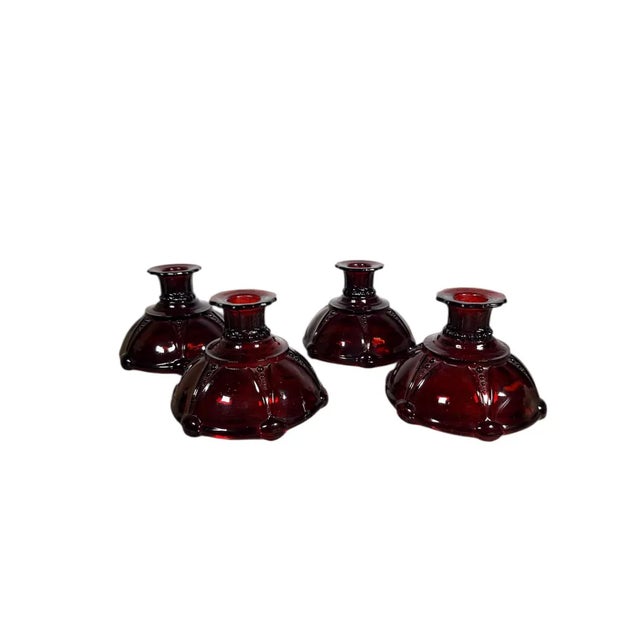 Glass Vintage Anchor Hocking Royal Ruby Red Candlestick Holders, Set of 4 For Sale - Image 7 of 11