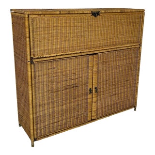 Mid Century Wicker Bar Cabinet For Sale