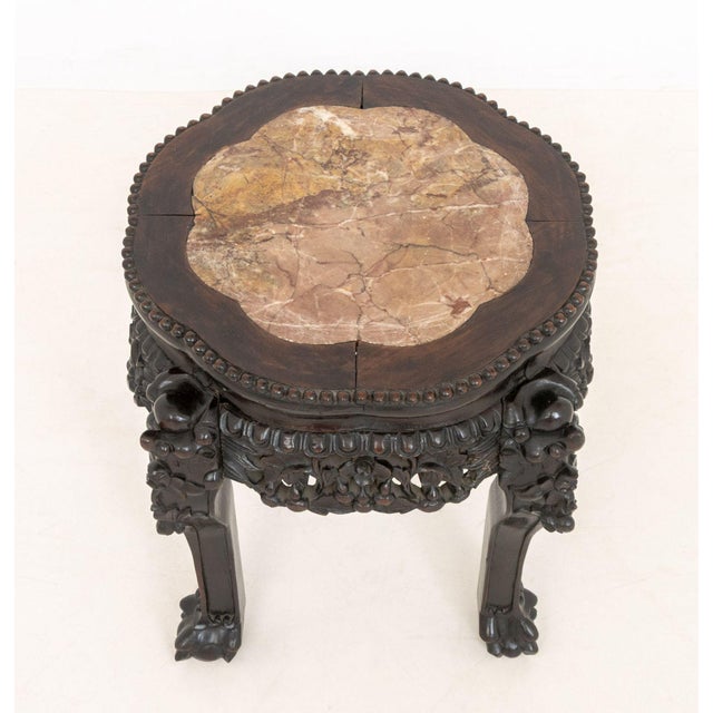 Chinese Red Marble Inset Hongmu Low Pedestal Table For Sale - Image 4 of 6