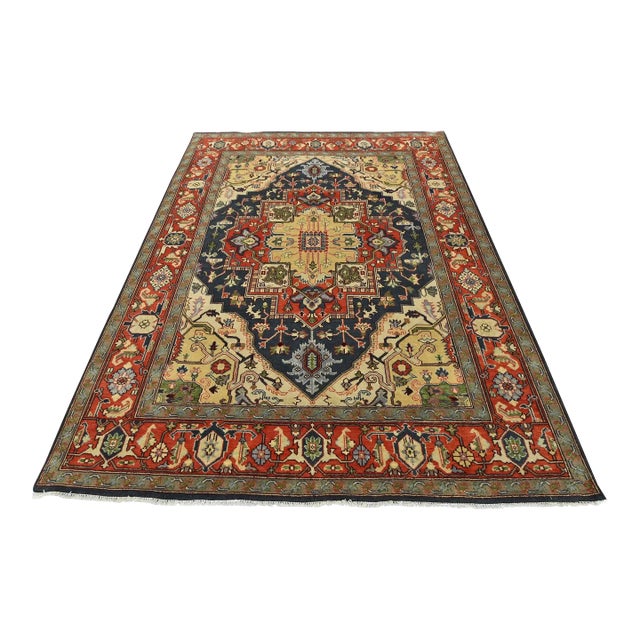 Serapi Rug 9’2” X 11’11” Blue Wool Tribal Hand-Knotted Oriental Carpet For Sale