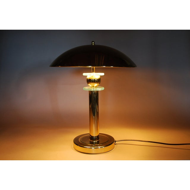 Brass Mushroom Table Lamp with Glass Ring Details, 1990s For Sale - Image 4 of 10