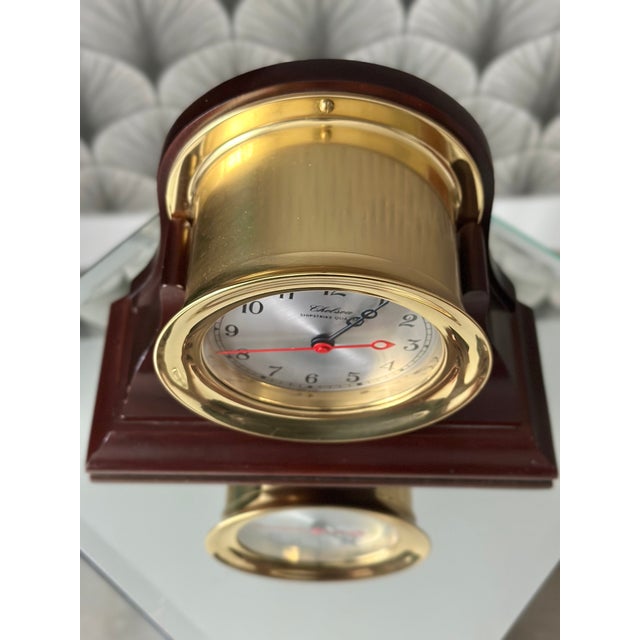 Wood 5.5" Brass Chelsea Shipstrike Quartz Mantel/Desk Clock and Traditional Wooden Base For Sale - Image 7 of 11