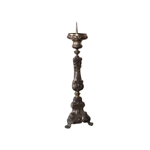Baroque Revival-style candle pricket. Silver plated. Repousse Brass.