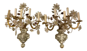 1920s French Crystal and Amethyst Flowers Sconces 5 Lights - Pair
