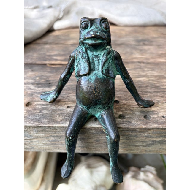 Vintage Bronze Seated Frog Garden Ornament For Sale - Image 17 of 18