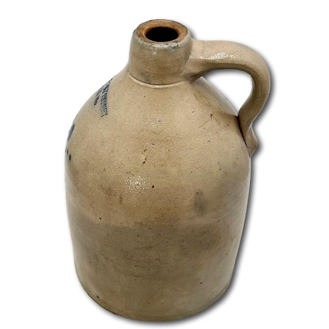 Scarce Antique American Blue Decorated Stoneware 1 Gallon Jug From Historic Portland Maine Merchant Kendal & Whitney For Sale - Image 12 of 18