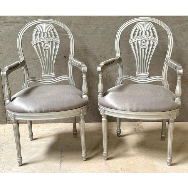 Gray Pair Maison Jansen Silverleaf 'Montgolfier' Hot-Air Balloon Arm Chairs For Sale - Image 8 of 10