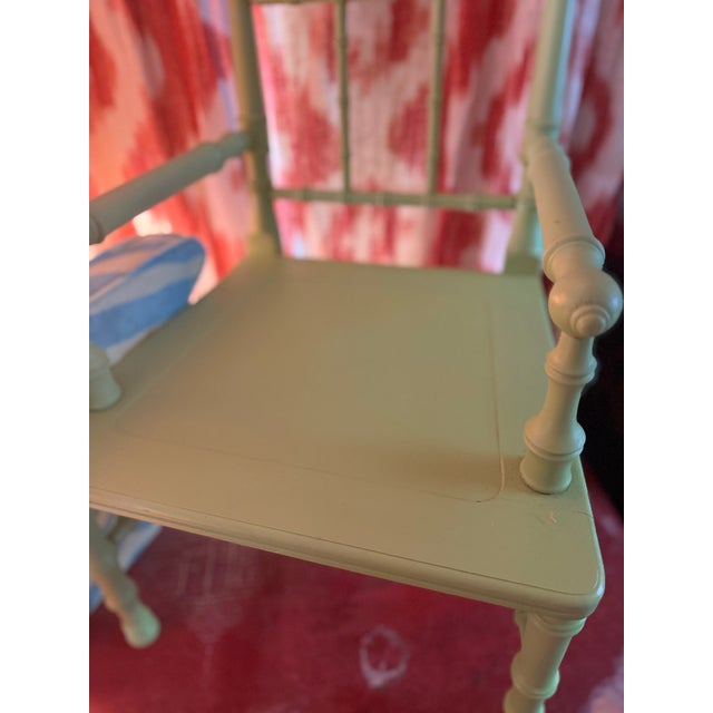 Wood Arts and Crafts Style Faux Bamboo Child’s Chair in Apple Green With Contemporary Cushion For Sale - Image 7 of 8