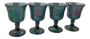 Vintage Indiana Grape Harvest Blue Carnival Water Goblets- Set of 4