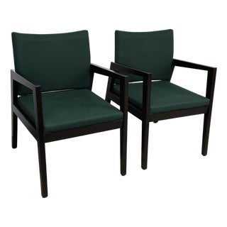 Ofs Brands Contemporary Green Upholstered Wood Armchairs, a Pair For Sale