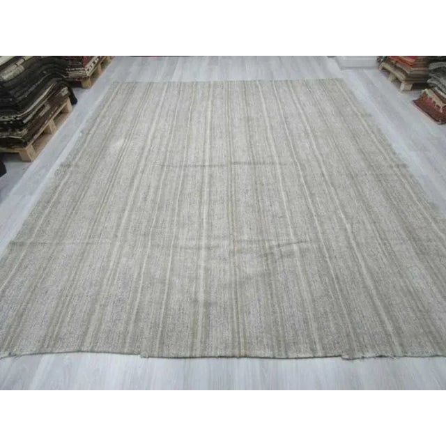 Modern Vintage Turkish Modern Striped Gray Kilim Rug- 9′7″ × 11′8″ For Sale - Image 3 of 10