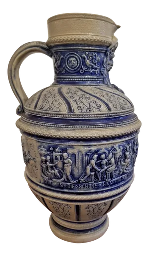 1584 Flemish Salt Glazed Pottery Beer Ewer "Story of Susanna" After Engel Kran