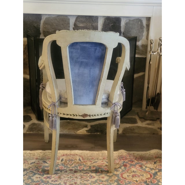 French Vintage Louis XVI Revival Grey Painted Armchair With Wedgwood-Style Medallions For Sale - Image 4 of 11