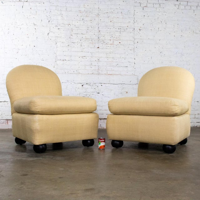 Late 20th Century Modern Round Back Slipper Chairs by Hickory Kay Lyn Tan Upholstery a Pair For Sale - Image 18 of 18