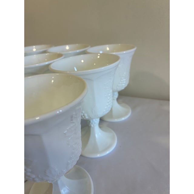 Vintage White Milk Glass Grape & Vine Pedestal Goblets, Set of 9 For Sale - Image 4 of 13