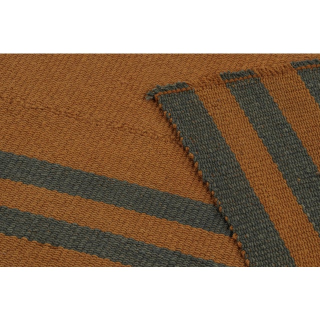 Textile Rug & Kilim’s Textural Modern Kilim in Orange With Blue Stripes For Sale - Image 7 of 8