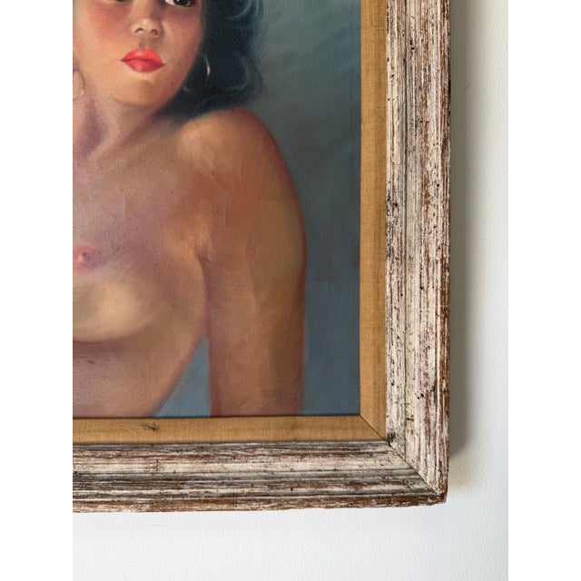 1960’s Vintage Female Nude Portrait Oil Painting on Canvas – Framed For Sale - Image 9 of 12