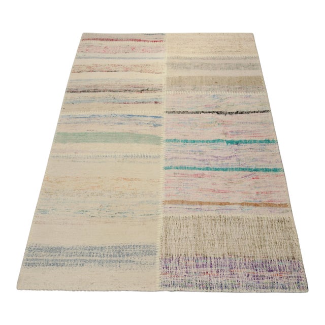 Contemporary Rug & Kilim’s Patchwork Kilim Rug in Polychromatic Stripes For Sale - Image 3 of 7