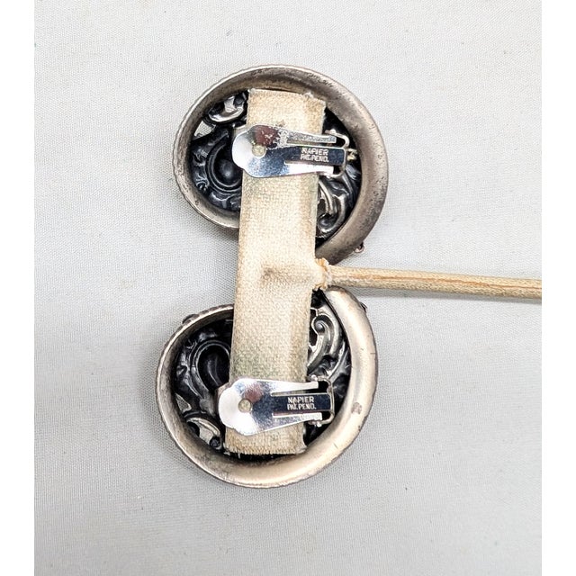 Napier Vintage Signed Napier Silvertone Baroque Style Repoussé Swirl Clip Earrings-2 Pieces For Sale - Image 4 of 8