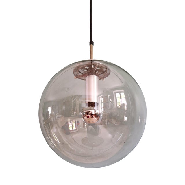 Space Age Pendant Light in Smoked Glass by Glashütte Limburg, 1970 For Sale