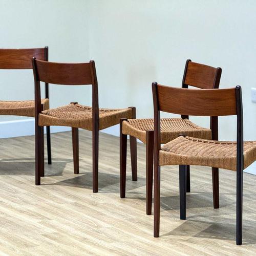 Contemporary Danish Chairs in Teak and Paper Cord by Poul Cadovius, 1960s, Set of 4 For Sale - Image 3 of 12