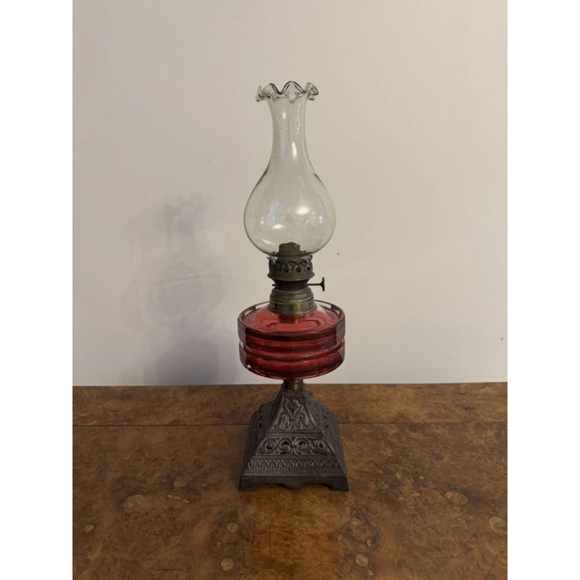 Victorian Cranberry Glass Oil Lamp, 1880s For Sale - Image 3 of 7