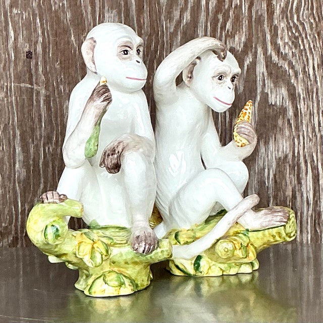 Vintage Boho Italian Glazed Ceramic Monkeys - Set of 2 For Sale In West Palm - Image 6 of 8