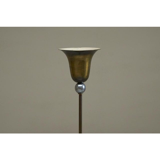 Vintage Art Deco Floor Lamp in Patinated Brass and Nickel Plated Brass, 1930 For Sale - Image 13 of 14