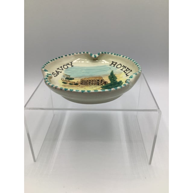 Mid-Century Modern Vintage Savoy Hotel Rome Ashtray Catchall Painted Orvieto Italy Rare For Sale - Image 3 of 6