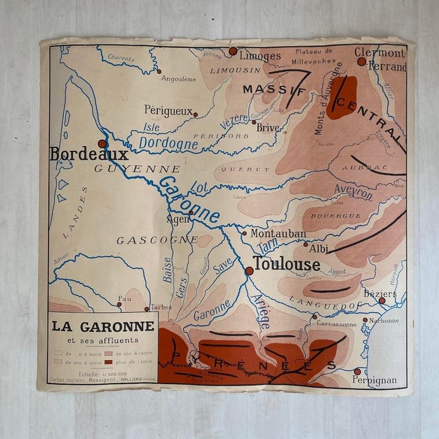 Vintage School Map, The Garonne / the Rhone, 1950s For Sale - Image 11 of 11
