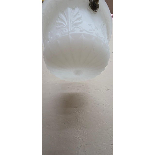 Metal 1910s Art Deco Semi-Flush Mount Bowl Ceiling Light Fixture Pendant Brass Hardware For Sale - Image 7 of 13
