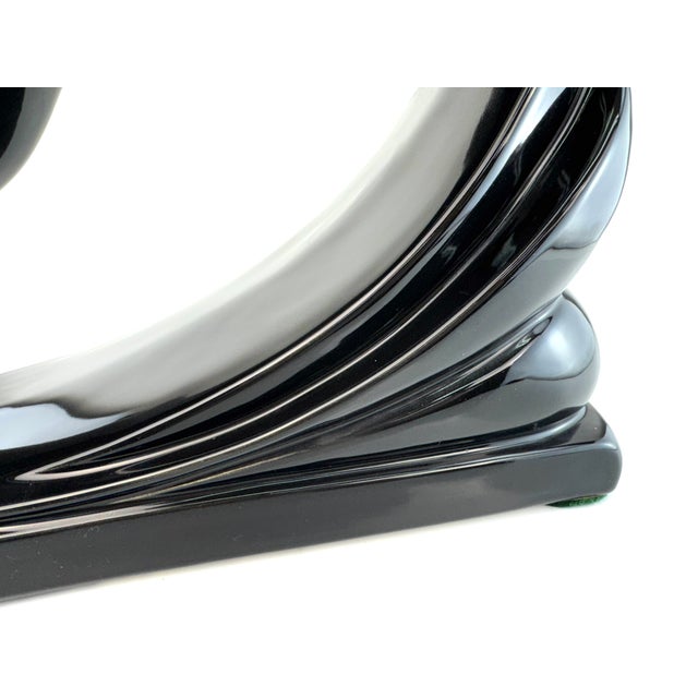 Ceramic Mid Century Art Deco Style Black Ram Sculpture With Dramatic Curled Horns For Sale - Image 7 of 11