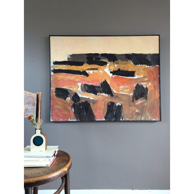 Mid-Century Modern Mid-Century Modern 'Abstract Horizon' Vintage Swedish Abstract Landscape Oil Painting, Framed For Sale - Image 3 of 12
