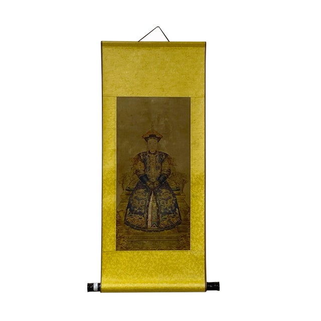 Paper Chinese Qing Emperor Queen Portrait Scroll Painting Wall Art For Sale - Image 7 of 7