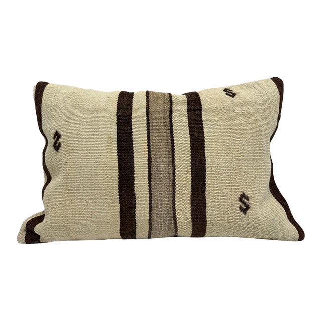 Turkish Hemp Pillow Cushion Natural Beige Brown Pillow Cushion Cover 16" x 24" For Sale
