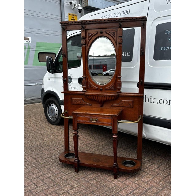 Edwardian Light Oak Hall Stand with Mirror For Sale - Image 3 of 18
