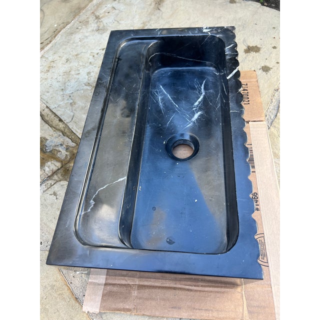 Black Handcrafted Nero Marquina Marble Sink – Black Marble Sink, Modern Vanity Basin, Natural Stone Bathroom Sink, Luxury Black Marble Washbasin For Sale - Image 8 of 8