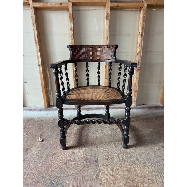 Brown Antique Edwardian Style Barley Twist Armchair For Sale - Image 8 of 16