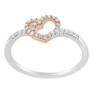 14K Rose Gold Plated and White .925 Sterling Silver 1/5 Cttw Round-Cut Diamond Open Heart Promise Ring (I-J Color, I2-I3 Clarity) - Ring Size 6 For Sale