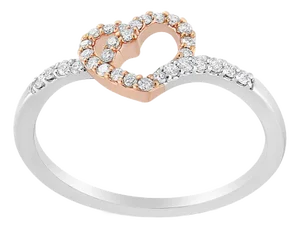 14K Rose Gold Plated and White .925 Sterling Silver 1/5 Cttw Round-Cut Diamond Open Heart Promise Ring (I-J Color, I2-I3 Clarity) - Ring Size 6