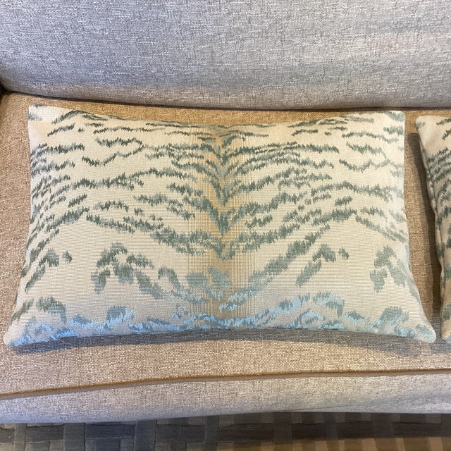 Brand new for you. Cowtan & Tout Blue and White Lumbar pillows with Tiger pattern. Hidden zipper enclosures over down...