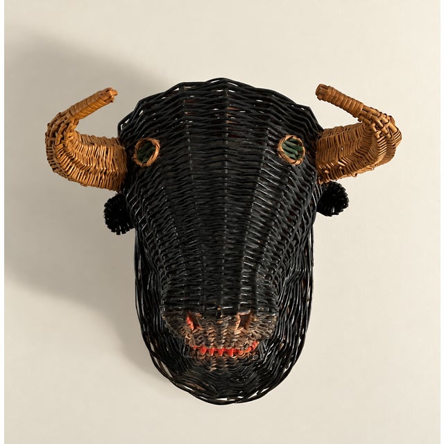 French Polychrome Wicker Bull, 1950s For Sale - Image 4 of 11