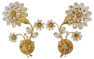Gilt Brass Flower Wall Lights with Crystals from Palwa, Germany, 1970s, Set of 2