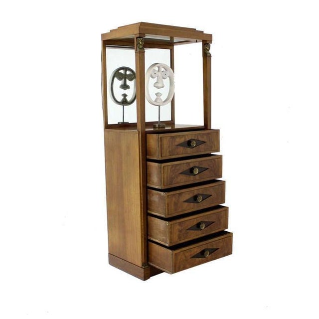 Brown Empire Style Vitrine Light Up Display Cabinet Pedestal Chest of Drawers NINT! For Sale - Image 8 of 9