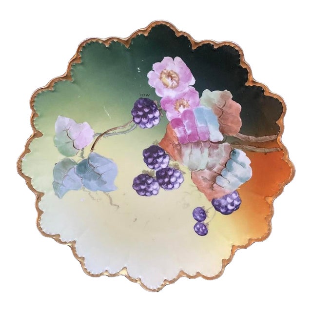 Antique Hand Painted Blackberries Rc Bavaria Cabinet Wall Plate For Sale